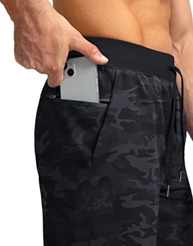 Men's Running Shorts with Zipper Pockets 7 Inch Lightweight Quick Dry Gym Athletic Workout Shorts for Men (Grey Camo, XL) - Thumbnail 3
