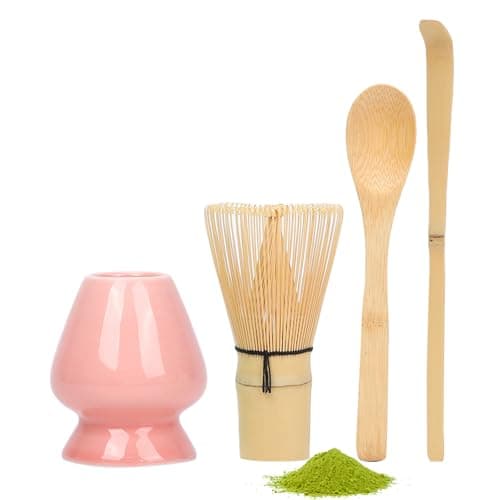 Matcha Whisk Set with Matcha Whisk Holder Bamboo Whisk Scoop Spoon Unique Gifts for Women Men Girl Friend Home Kitchen Decor Gifts for Tea Enthusiasts Pink - Image 1