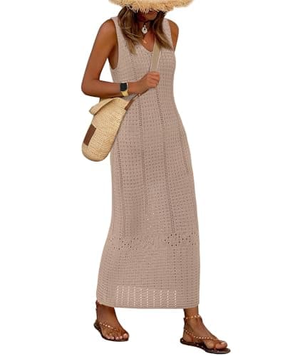 BTFBM Crochet Swimsuit Coverup for Women Summer Outfits Spring 2026 Swimwear Bathing Suit Cover Up Beach Vacation Clothes(Khaki, XX-Large) - Image 1