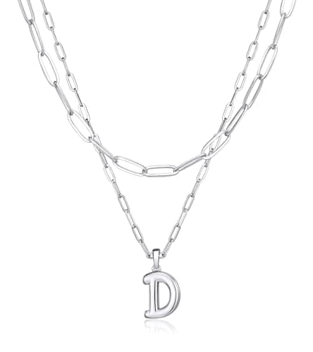 adoyi Valentines Day Gifts Silver Initial Necklace for Women 14k Gold Plated Layered Bubble Letter Necklaces Trendy Jewelry Chain Name D Pendant Necklace Stack Birthday Valentines Day Gifts - Image 1