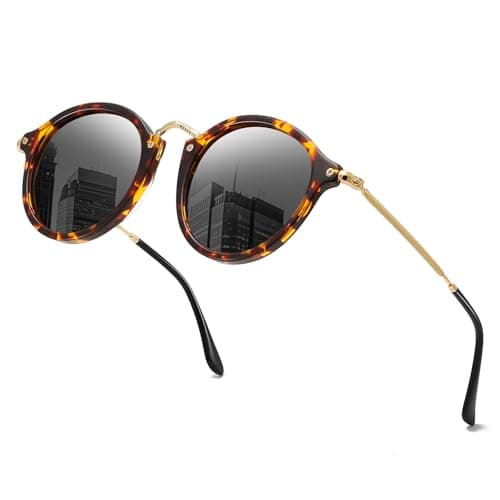 DTIUGUTAE Women's Retro Round Sunglasses - Polarized Anti Glare UV400 Protection Vintage Driving Shades(Tortoise Frame/Polarized Grey Lens) - Image 1