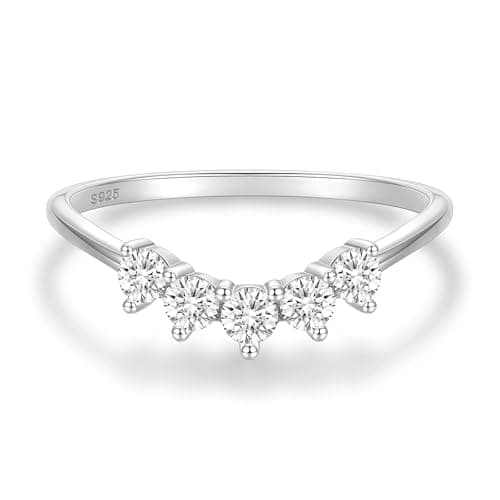 EAMTI Moissanite Wedding Bands for Women 5 Stone Eternity Bands Rings D Color VVS1 Clarity 925 Sterling Silver Anniversary Moissanite Stackable Engagement Curved Rings for Women Size 7.5 - Image 1