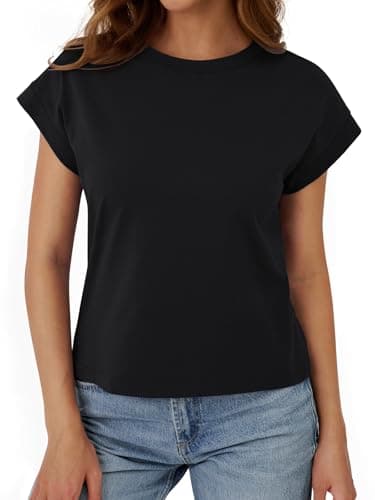Black Tops for Women Crop Tops Cap Sleeve T Shirt Cotton Crewneck T Shirts for Women Loose Fit 2026 - Thumbnail 4