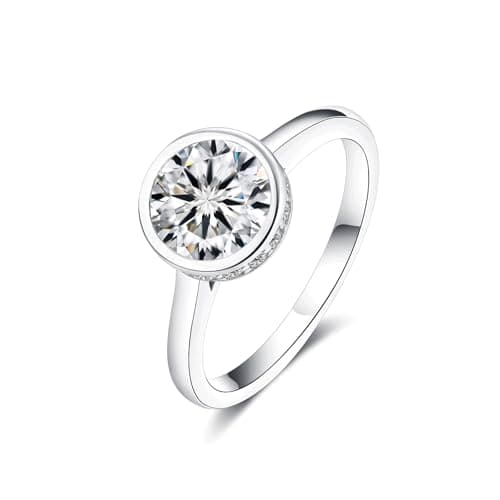 IMOLOVE Moissanite Engagement Rings for Women, 1.5 Carat D Color VVS1 Solitaire Bezel Engagement Ring Hidden Halo Round Cut Moissanite Wedding Rings for Women with 18K White Gold Plated Size 8.5 - Image 1