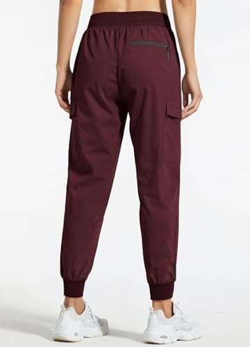 Libin Women's Cargo Joggers Lightweight Quick Dry Hiking Pants Athletic Lounge Casual Travel, Wine Red S - Thumbnail 3