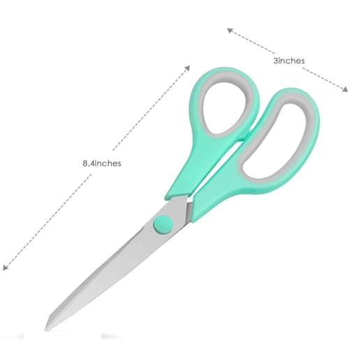 LSLCQW 3-Pack 8" Heavy Duty Scissors with Ultra Sharp Blades and Comfort Grip Handles - For Office, Home, School, Sewing, and Crafts (Mint, Grey, Purple) - Thumbnail 2
