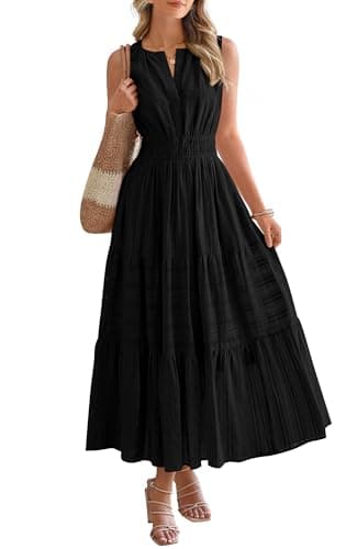 BTFBM Summer Dresses for Women 2026 Sleeveless Boho V Neck A Line Flowy Spring Casual Maxi Dress Beach Vacation Pockets(Black, Medium) - Image 1