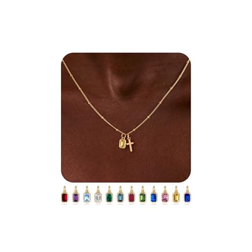 Turandoss Citrine Created Birthstone Cross Necklaces for Women - Dainty 14K-Gold-Plated Cross Created Birthstone November Citrine Pendant Necklaces, Birthday Gifts for Women Teen Girls Jewelry - Image 1