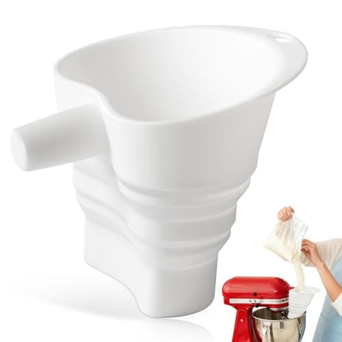 Flour Funnel for Kitchen Aid Mixer - Stand Mixer Attachment Accessory Compatible with (KSM150) 4.5-5 Qt Tilt-Head Mixers,Easy Pour Anti-Splash Baking Tool,for Egg Liquid and Both Flour -White