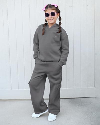 Stelle Girls Athletic Sweatsuit 2 Pieces Sweatshirts and Pant Long Sleeve Pull Over Outfits Set Charcoal XXL - Thumbnail 5