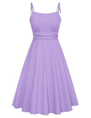 Belle Poque Spaghetti Strap Sundress for Women Birthday Party Dress Fit and Flare Dress Light Purple XXL - Image 1