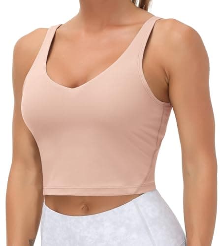 Women’s Longline Sports Bra Wirefree Padded Medium Support Yoga Bras Gym Running Workout Tank Tops(Soft Pink, Large) - Image 1