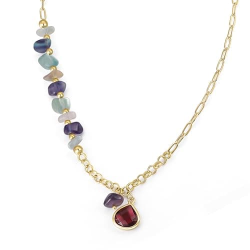 POMODA Crystal Paperclip Pendant Necklace for Women Gemstone Healing Necklaces for Women Natural Stone 14K Gold Plated Charm Boho Summer Jewelry Trendy Fashion Travel Colorful - Image 1