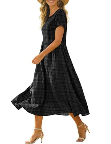 BOHOWE Casual Summer Midi Dress for Women Loose Floral Boho Beach Sundress with Pockets Spring Vacation M HD1 Black - Image 1