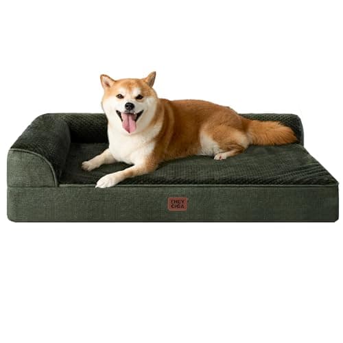 EHEYCIGA Memory Foam Dog Bed Large Size Dogs, Orthopedic Dog Bed Large with Washable Removable Cover, Waterproof Pet Sofa Couch with Nonskid Bottom, 36x27x6, Dark Green - Image 1