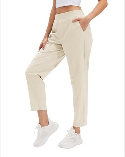 Stelle Women's Dress Pants Stretchy High Waisted Work Pants for Women 7/8 Ankle Tapered Slacks for Business Casual, Golf, Teacher White Beige Medium - Thumbnail 4