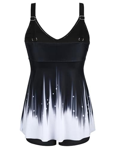 Firpearl 2026 Tankini Swimsuits for Women Two Piece Bathing Suits with Shorts Modest Tank Top Swim Dress XL/US14 Black&White Ombre - Thumbnail 6