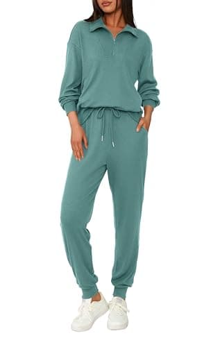 BTFBM Women's 2 Piece Tracksuit Spring Outfits 2026 Long Sleeve Half Zip Sweatshirt Sweatpants Lounge Set Sweatsuits(Solid Light Green,Large) - Image 1