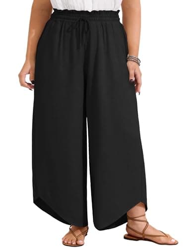 MK Shop Limited Plus Size Wide Leg Pants for Women Elastic High Waist Palazzo Pants Casual Lounge Trousers with Pockets Black 4XL - Image 1