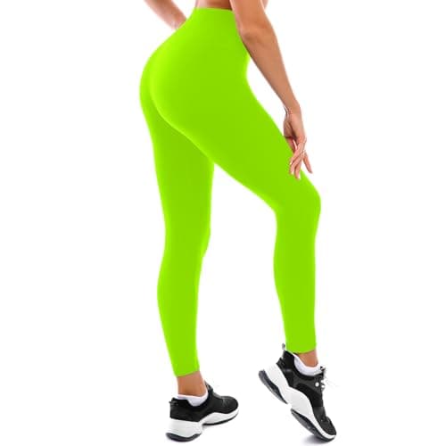 Fawarior High Waisted Leggings for Women, Buttery Soft Workout Yoga Leggings Fluorescent Green SM - Image 1