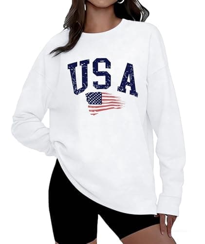 KESIHAN Women USA American Flag Shirt Long Sleeve Graphic Tees for Women Casual Crew Neck Top - Image 1