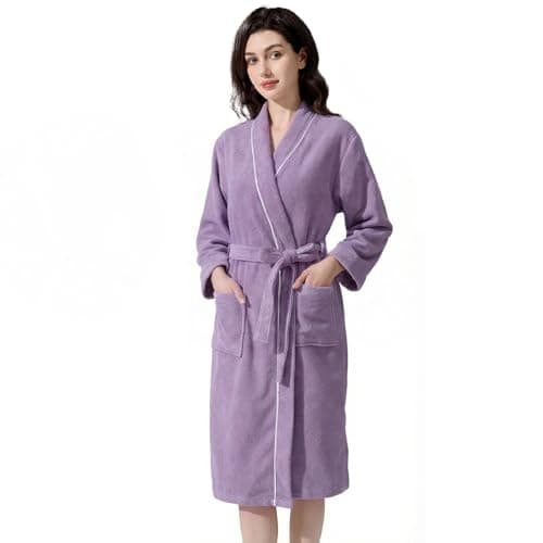 Inner Wish Women's Soft Terry Cloth Bathrobe - Ultra Absorbent Quick Dry Kimono Robe for Shower,Spa,Home，Light Purple，2XL/3XL - Image 1