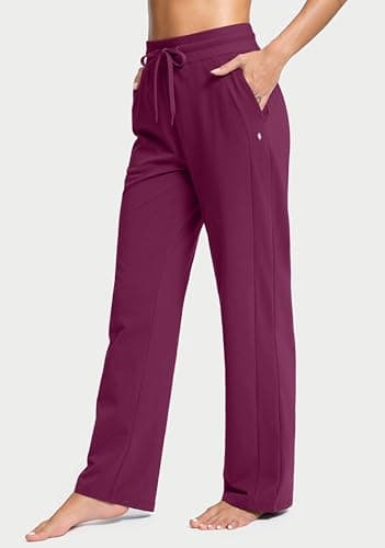 Soothfeel Womens Cotton Sweatpants Sweat Pants Lounge Open Bottom High Waisted Yoga Casual Pants for Women with Pockets, Rose, XS - Thumbnail 4