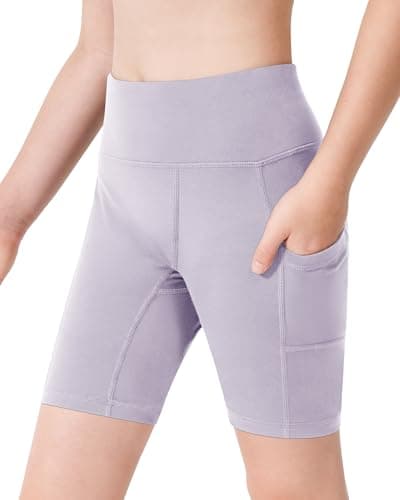 Stelle Girls 8" Bike Volleyball Shorts with Pockets Youth Athletic Yoga Dance Gymnastics Compression(Lavender,XS) - Image 1