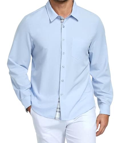 YTD Long Sleeve Button Down Shirt for Men, Untucked Regular Fit Dress Shirt - Image 1
