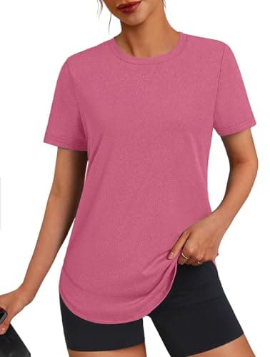 3rd hill Womens Workout Tops Short Sleeve Crewneck Sports Yoga Running Shirts Quick Dry Outfits Pink XL - Image 1