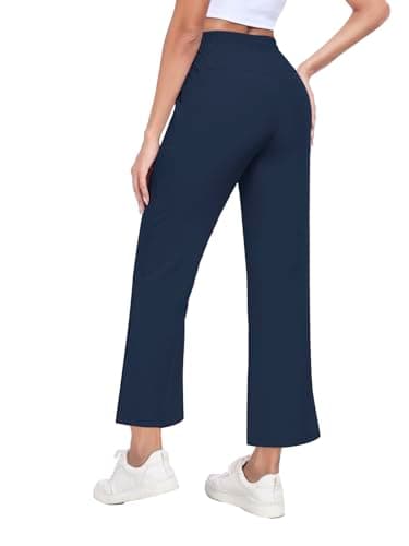 AGVNG Wide Leg Pants for Women Casual Travel Work Lounge Trousers Lightweight Pants High Waisted Elastic Waist Drawstring Comfy Pants with Pockets Navy Blue XXL - Thumbnail 2