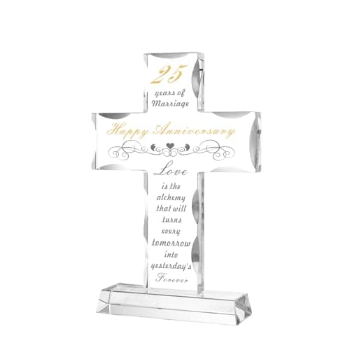 MysticGlitz 25th Anniversary Romantic Gifts for Couples, Crystal Cross Keepsake for Husband Wife, Silver Wedding Decor, Religious 25 Years Marriage Gift for Parents, Keepsake with Gift Box - Image 1