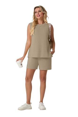 Lepunuo Women Two Piece Short Sets Summer Sleeveless Tank Tops Shorts Travel Vacation Outfits Workout Set Tracksuit - Thumbnail 3