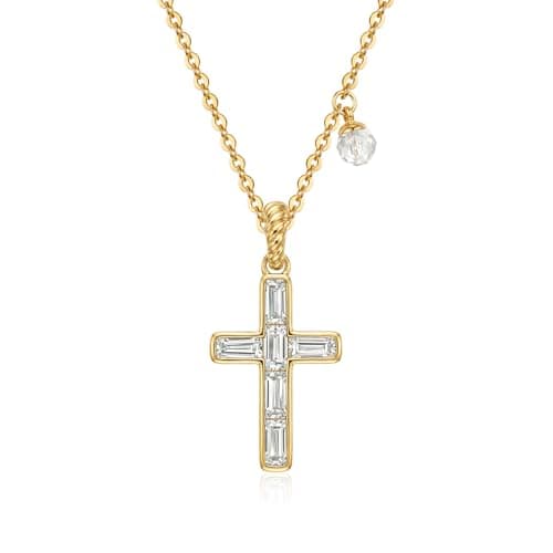 LADYGD Cross Pendant Necklace for Women, 14K Gold Plated White Cubic Zirconia Detachable Charm Jewelry - Image 1