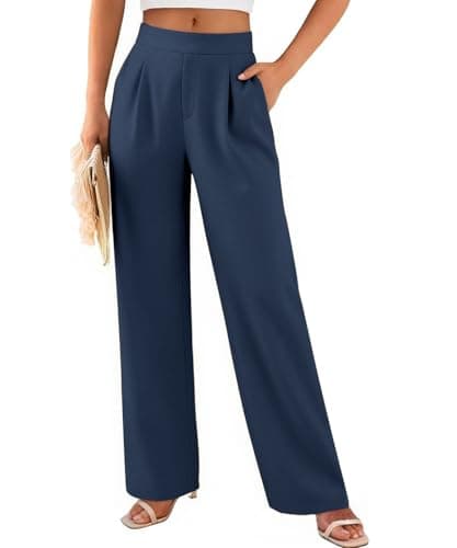 SEMARO Womens Summer Wide Leg Flowy Palazzo Pants High Waist Loose Beach Trousers Business Casual Dress Pants with Pockets Navy - Image 1