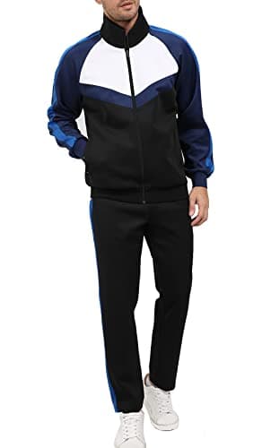 Sun Lorence Running Sports Suits for Men Set with Full Zip Exercise Training Tracksuit Black Blue Medium - Thumbnail 6