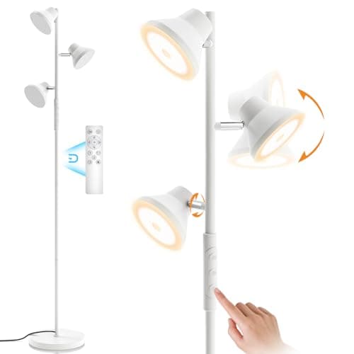 SIBRILLE White Floor Lamp, 36W Modern Dimmable Standing Lamp 2700-6500K, 3 Rotatable LED Lights Reading Tall Lamp, Touch & Remote Control Floor Lamps for Living Room Bedroom Office, FLH-036-F2 - Image 1