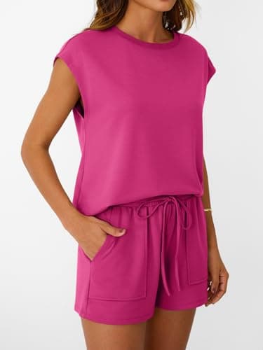 LILLUSORY Womens Lounge Two 2 piece Sets Summer Outfits 2026 Loungewear Matching Vacation Beach Travel Sweatsuits Sweat Tracksuits Pajamas Pjs Clothes Shorts Clothing Fashion Trendy Black Hot Pink L - Thumbnail 3