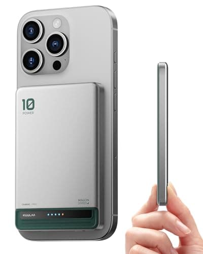 Kuulaa 10000mAh MagSafe Battery Pack, 0.51in Ultra Slim Magnetic Power Bank with LED Indicator, 20W PD USB-C Fast Charging Portable Charger for iPhone 17/16/15/14/13/12, Silver - Image 1