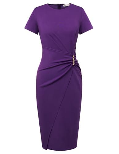 GRACE KARIN Women's 2026 Summer Short Sleeve Work Dress Elegant Business Pencil Dress Crew Neck Formal Outfits Purple 2XL - Image 1