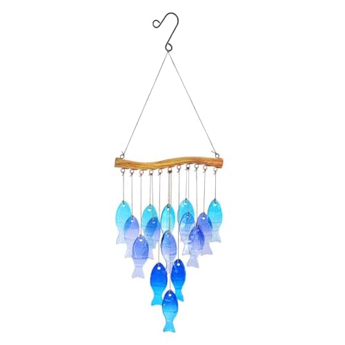 Glass Fish Wind Chimes for Outdoor Patio & Front Yard Decor, Small Unique Suncatcher Windchimes, Handcrafted Gifts for Women, Durable Outside Garden Christmas Decoration Gift - Image 1