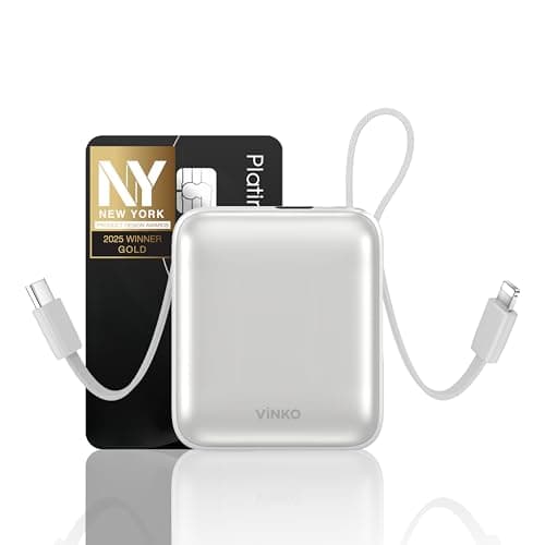 VINKO Small Portable Charger, 22.5W Fast Charging Mini Power Bank 10000mAh with Built-in Cables, Travel Essential USB-C Battery Pack Compatible with iPhone 17/16/15, Samsung S25/24, Android (White) - Image 1