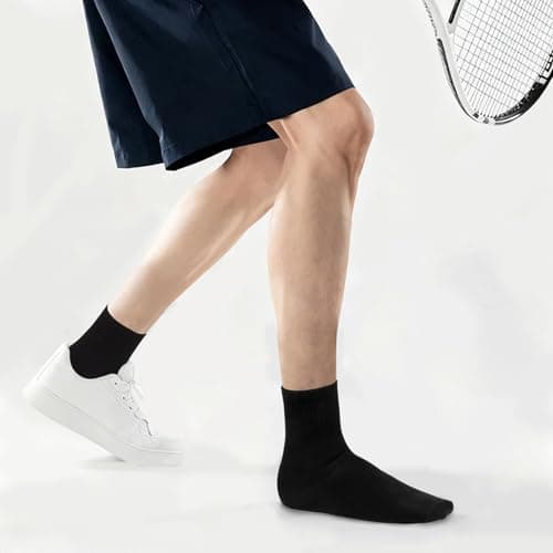 Kagcre Cotton Cushioned Crew Socks 5 Pairs, Women Men Athletic Casual Socks, Striped Retro Socks, Cozy Soft Moisture-Wicking Socks for Gym, Work, Everyday (Solid Black) - Thumbnail 4