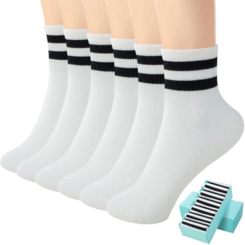 SISOSOCK Quarter Crew Cotton Socks for Women Striped Athletic Casual Breathable Socks 6-10 Pairs with Gifts Box - Image 1