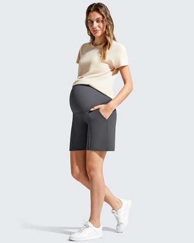 G4Free Maternity Shorts for Women Soft Stretch Over Bump Wide Leg Pregnancy Shorts with Pockets Summer Casul Workout(Dark Gray,XS) - Thumbnail 6