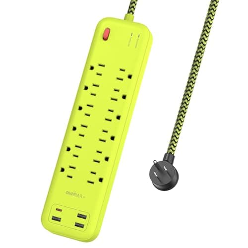 Omnibar USB Surge Bar 12 Power Strip - 12 Outlets 4 USB Ports(1 USB C), Multi Plug Outlet Extender with 6Ft Braided Extension Cord, 3600 J, Wall Mount, Flat Plug, Desk Charging Station for Office Home - Image 1