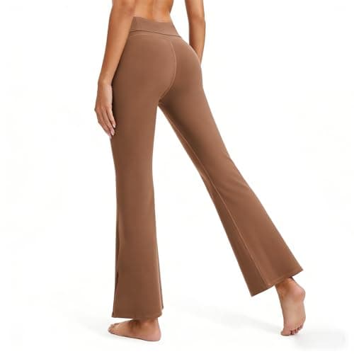 AMLEER Women's High Waist Full-Length Flare Leggings with Side Slit - Tummy Control Butt Lifting Gym Yoga Pants (Burgundy, Small) - Image 1