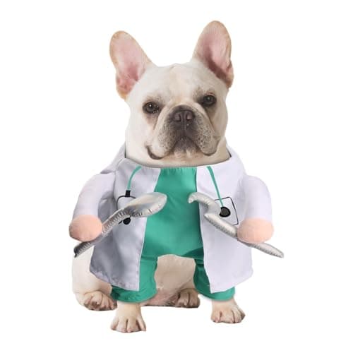 NACOCO Halloween Dog Doctor Costume - Pet Dentist Clothes Cat Funny Uniform Green Outfit Apparel Adjustable for Small Medium and Large Dogs(Green Dentist, M)