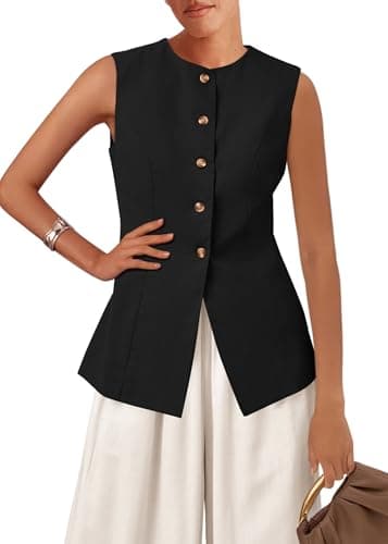 KIRUNDO Vest Tops for Women Trendy Dressy Business Casual Outfits 2026 Summer Sleeveless Fitted Blazer Work Suit Waistcoat(Black, X-Large) - Image 1