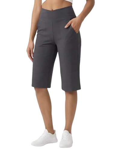 Naimula Crossover Capri Pants for Women 14" Knee Length Wide Leg Yoga Cropped Pants with Pockets Casual Summer Lounge Grey - Image 1